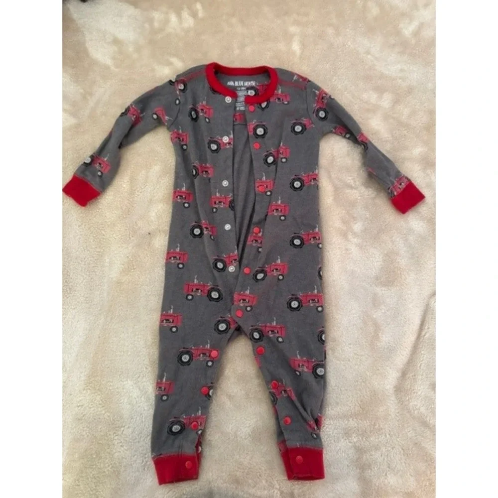 Little Blue House Red Tractor Print Baby Sleeper Union Suit Gray 12-18M